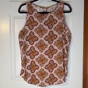 LOFT Pink and Orange Patterned Tank Top